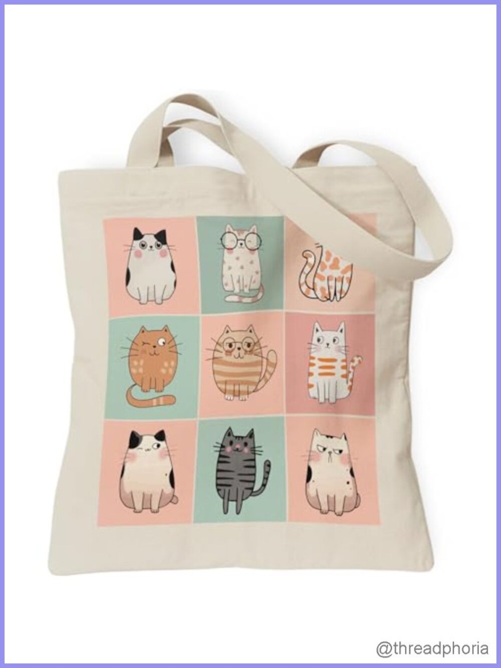 Canvas Tote Bag Cat Lover Gift Women Inner Pocket Reusable Shoulder